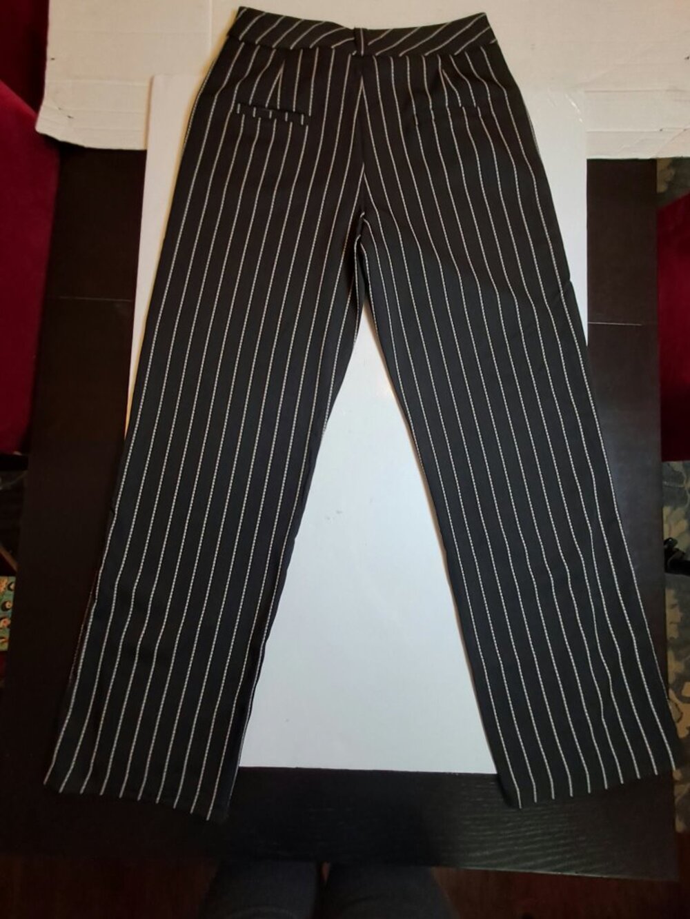 Moda Ana Black White Pinstripe Wide Leg Trousers M - Picture 4 of 9